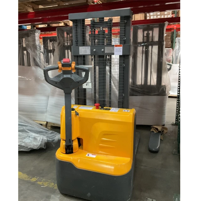 Used 98" 2640lbs Load Cap. Full Powered Electric Pallet Stacker with Fixed Legs