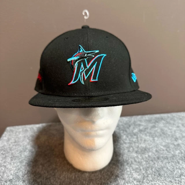 NEW Miami Marlins Hat Cap Adult 7 5/8 Black Fitted MLB Official On-Field New Era
