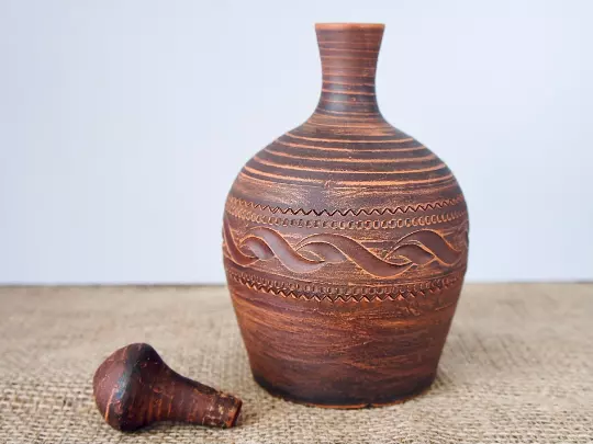 Pottery Bottle Jug Decorative 20,3 Oz / 0,6L Ukranian Clay Water Vessel Handmade 2