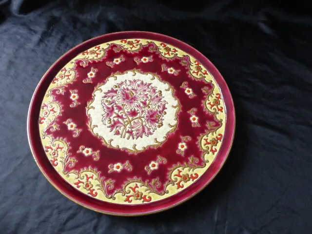 Grand plat à tarte décoratif en faïence émaux de Longwy, décor hérons -  Début de Série