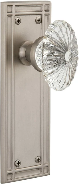 Nostalgic Warehouse Mission Plate & Oval Fluted Crystal Glass Door Knob Privacy