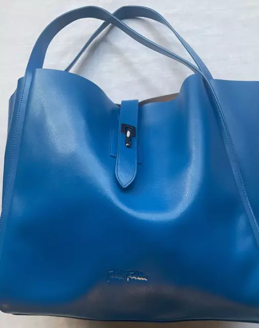 Folli Follie Royal blue Leather Extra Large Tote Purse w/ Inside Pouch Suede