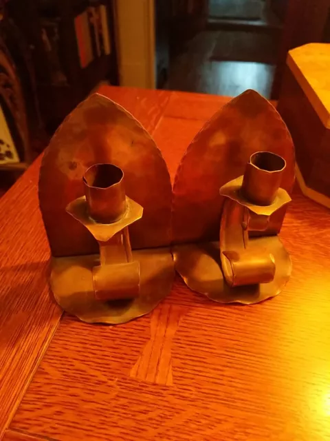 CCV Vermont Hand Hammered Copper Candlestick Bookends Pair Arts And Crafts