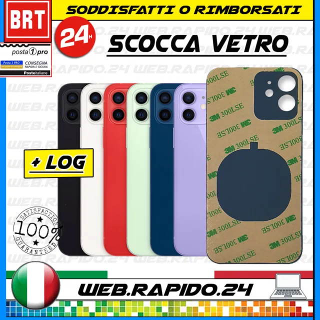 Back Cover Scocca Posteriore Vetro Per Apple Iphone 12 +Biadesivo Big Hole