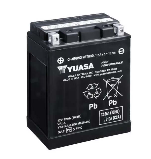 Yuasa YTX14AH-BS AGM Batterie 12V 12AH - Prêt à Poser Moto quad (YB14A-A2)