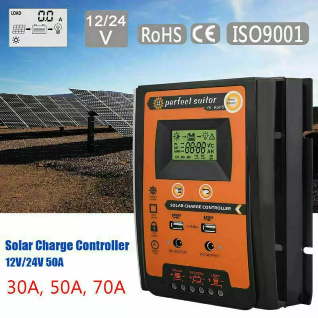 12-24V 10-70A PWM MPPT Solar Charge Controller Panel Battery Regulator UK