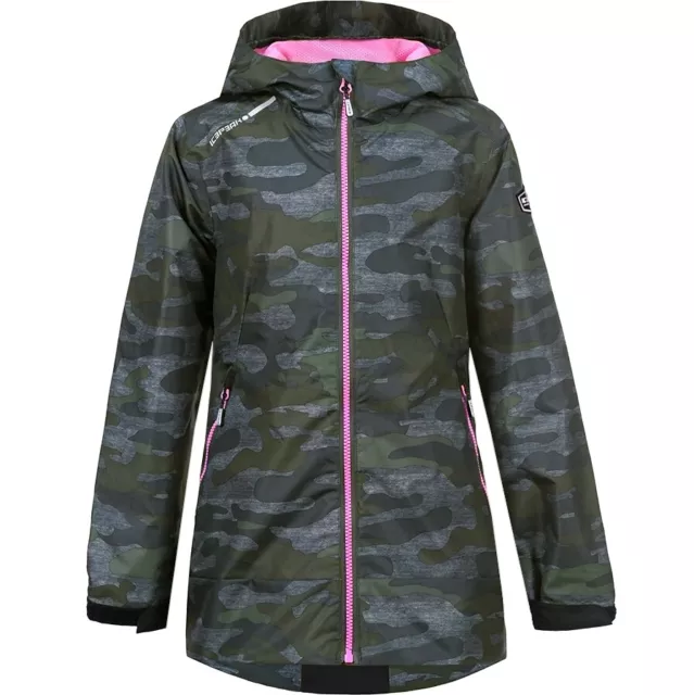 Icepeak Fille Pluie Veste Manteau Parka Veste Passage Armée Vert Rose Neuf