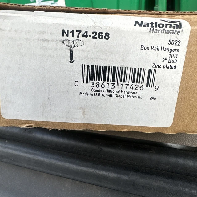 National N174-268 Box Rail Hangers. 5022. 9 in bolts Zinc Plated  Set