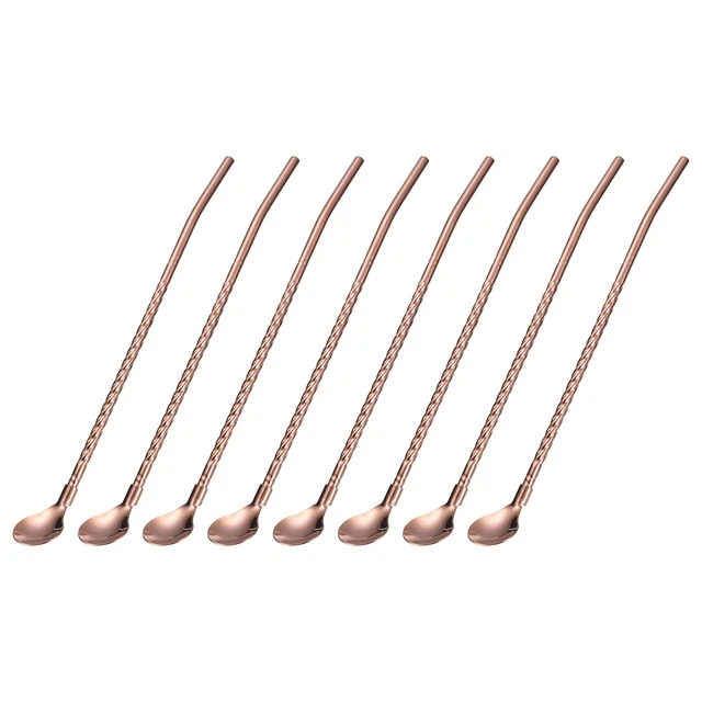 12Pcs 8.6" Stainless Steel Spoon Straws Reusable Twist Handle Spoon, Rose Gold