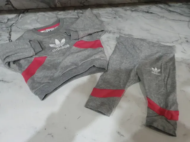 Baby Girls Grey and pink Adidas Tracksuit outfit - Age 3-6 months
