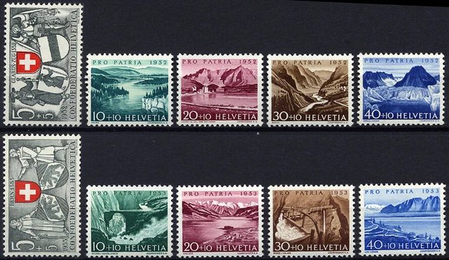 SCHWEIZ 570-74,580-84 **, 1952/3, Pro Patria, 2 postfrische Prachtsätze