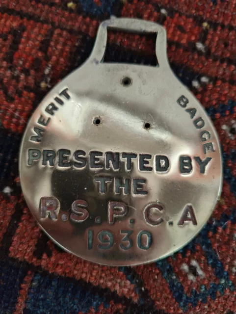 RSPCA MERIT BADGE HORSE BRASS 1930, no White metal coat of arms