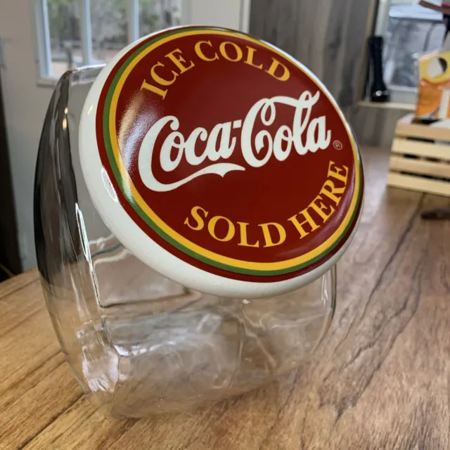 Coca Cola Glass Cookie/Snack Jar w/Ceramic Lid Coke Collectors 🔥