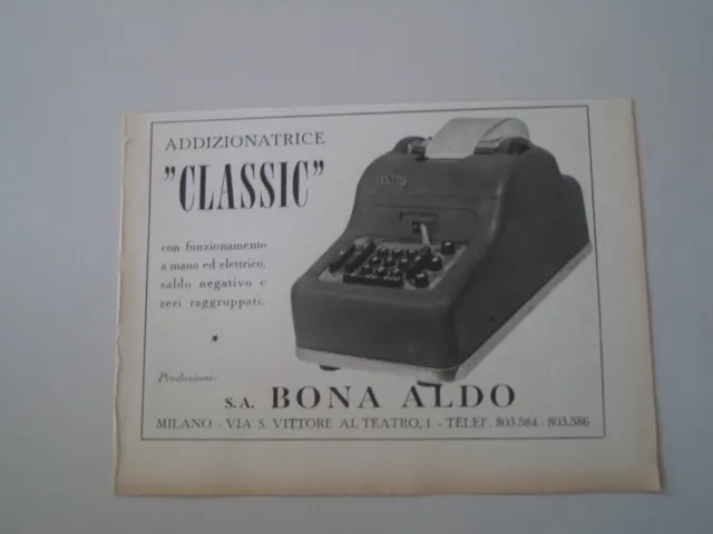 advertising Pubblicità 1952 ADDIZIONATRICE CLASSIC - BONA ALDO