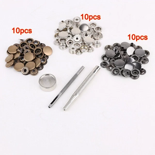 30 Stueck 15mm Metalldruckknopf + Werkzeugsatz fuer Lederwarenleder Q2C1