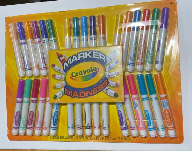 Crayola Marker Madness - 34 Broad Line Markers & 20 Paper Sheets (5x7 in) -  NEW