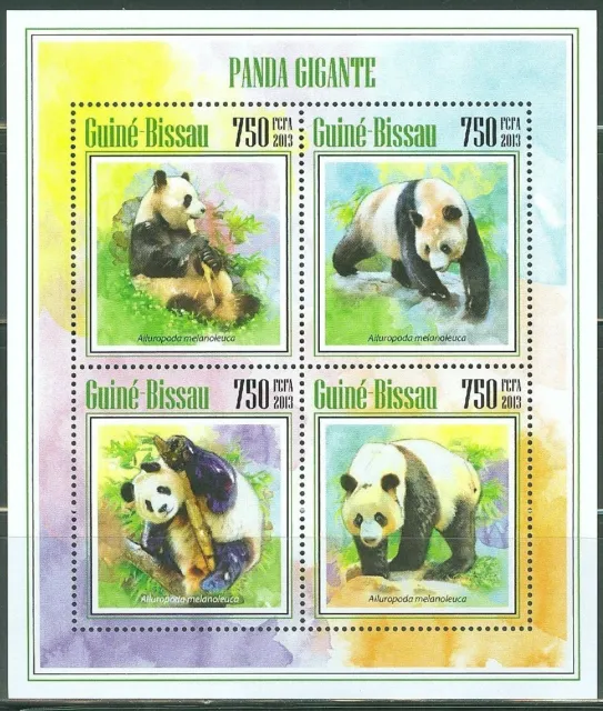 Guinea Bissau 2014 Riesig Panda Blatt Von Vier Briefmarken