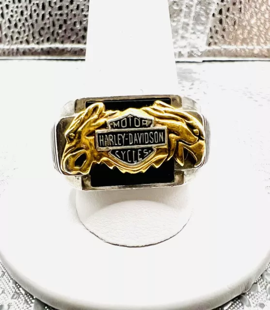 Harley Davidson 2001 Sterling Silver Gold Franklin Mint Wolf Eagle Ring Size 12