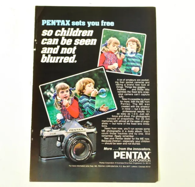 Pentax ME Cámara fotográfica Imprimir Anuncio Anuncio Original Vintage 1978...