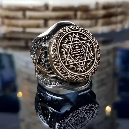 Mens ring 925 sterling silver seal of solomon talisman zulfiqar swords all sizes