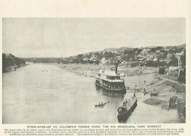 FLUSSBOOTE COLUMBIA RIO MAGDALENA IN DER NÄHE VON GIRARDOT c 1920 FOTO ILLUSTRATION DRUCK