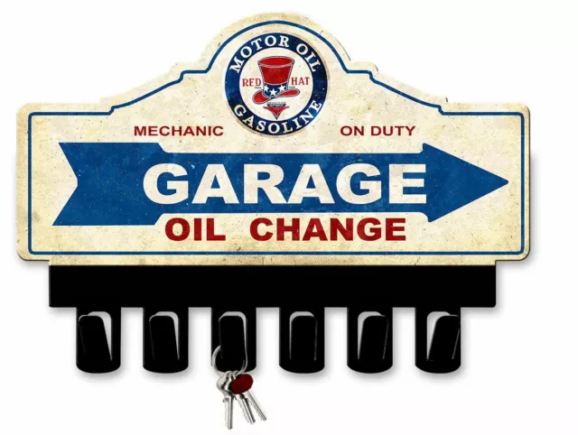 Red Hat Motor Oil Gasoline 14" Heavy Duty Usa Made Metal Key Hanger Gas Adv Sign