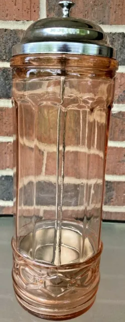 Vintage Pink Depression Glass Soda Fountain Straw Dispenser