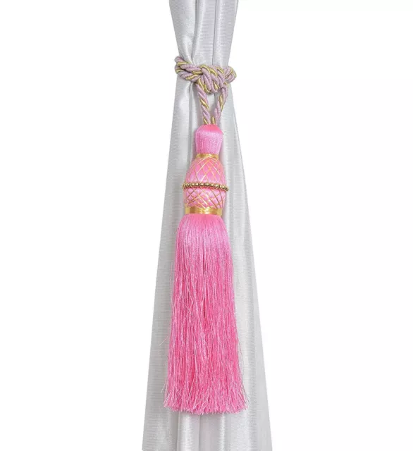 Beautiful Polyester Tassel Rope Curtain Tieback  Pink Motijal set of 2 Pcs