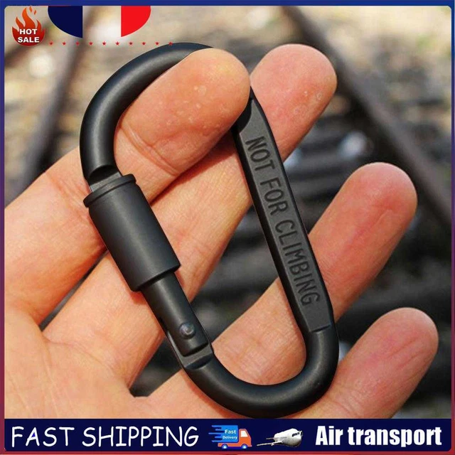 D-ring Locking Carabiner Clip Hanging Hook Buckle Outdoor EDC Tools (Black) ~