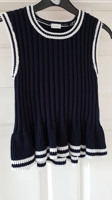 Top 100% cotone lavorato a maglia per bambina blu navy e crema età 9 anni