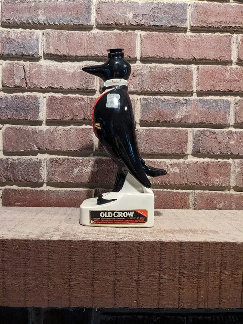 Old Crow Whiskey “Crow” Decanter Kentucky Bourbon Porcelain - Empty VTG Red Vest