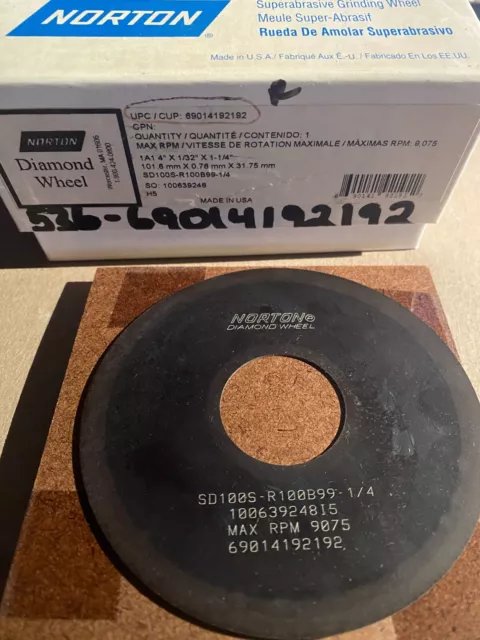 Norton 4″ Surface Grinding Whl 1/32″ Thick 1-1/4″ Hole 100 Grit 690141921922 NEW