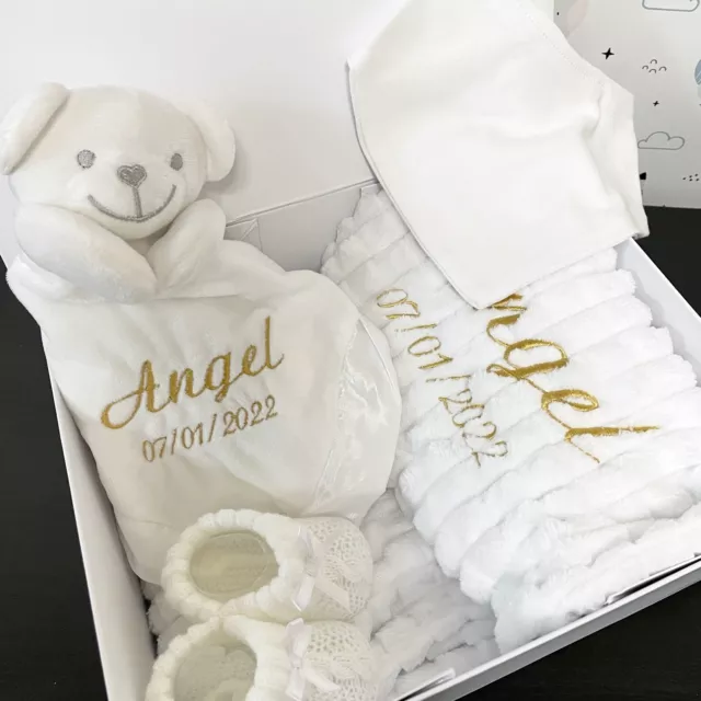 Personalisierte Babydecke bestickt weiche Blase Junge Mädchen Geschenk Neugeborenes Geschenkset 2