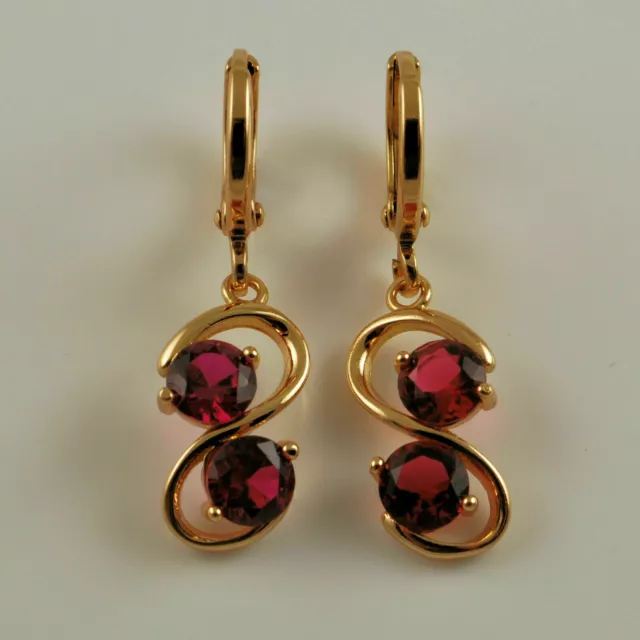 3 Ct Round Lab Created Red Garnet Yellow Gold Plated Drop/Dangle Earrings