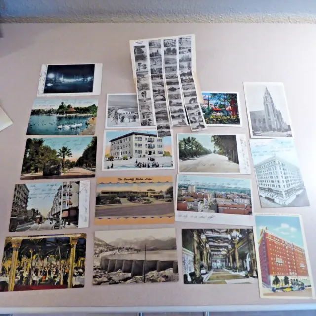 Lot of 17 vintage post cards Los Angeles, Hollywood and So Cal, 1906+ old stamps