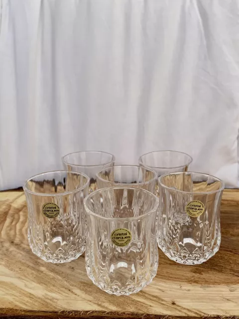 6X Vintage CRISTAL D'ARQUES 'Longchamp' CRYSTAL Schnapps LIQUEUR Shot GLASSES