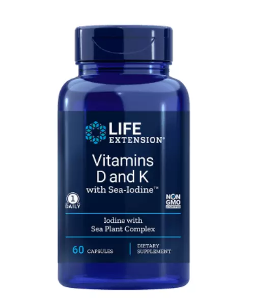 Life Extension Vitamins D and K with Sea-Iodine, 60 capsules