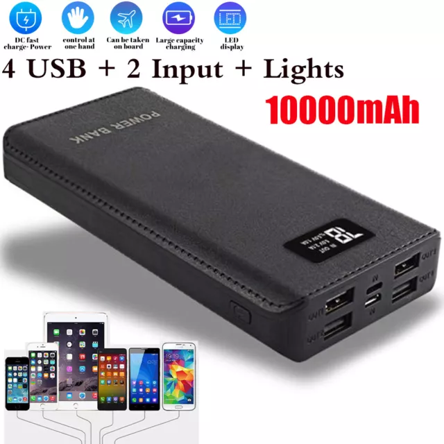 4 USB Power Bank 10000mah Portable External Battery Backup Charge Fast Charging