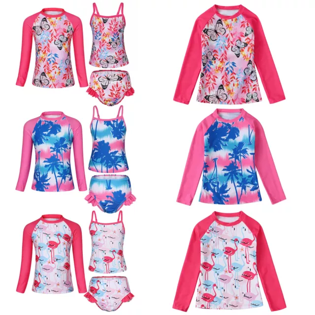 Kids Girls Rashguard Set 3Pcs Bathing Suit Lovely Swimsuit Swimming Swimwear