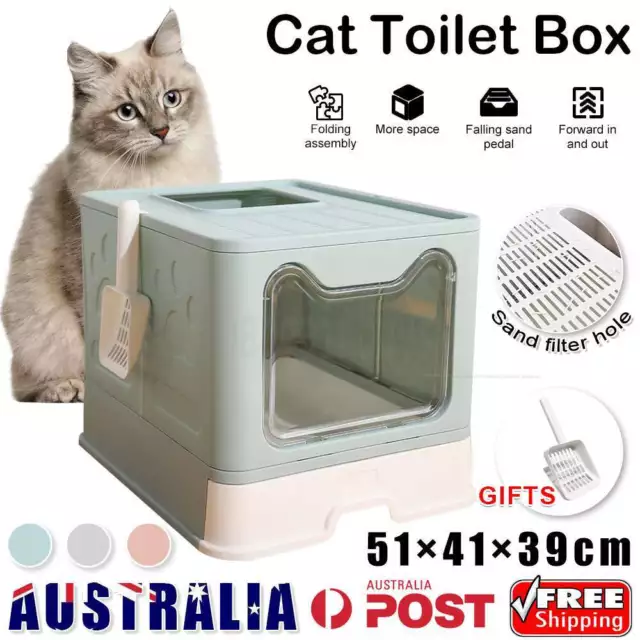 Cat Litter Box Fully Enclosed Tray Foldable Large Hooded Refills Kitty Toilet AU