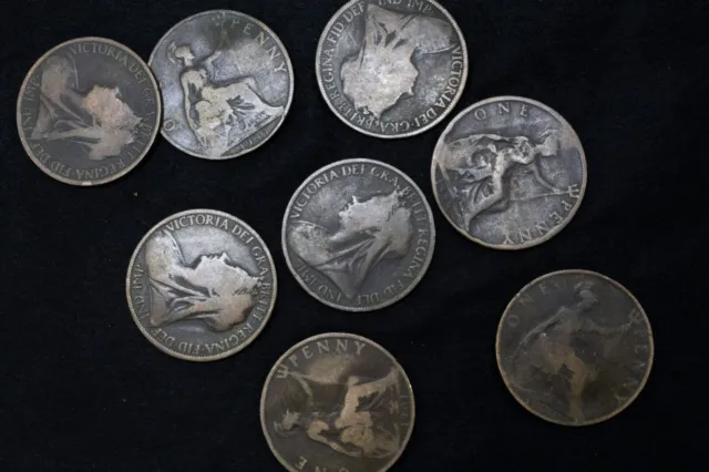 12 Coins VG-F Great Britain Penny Queen Victoria 1895-1901 KM790 GB 1p VG - FINE