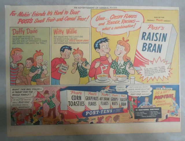 Post's Cereal Ad: Post's Raisin Bran Cereal from 1950's Size: 11 x 15 inches