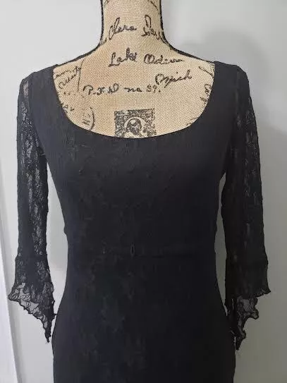 Vintage 90's Black Whimsigoth Bell Sleeve Lace Dress Sz M 