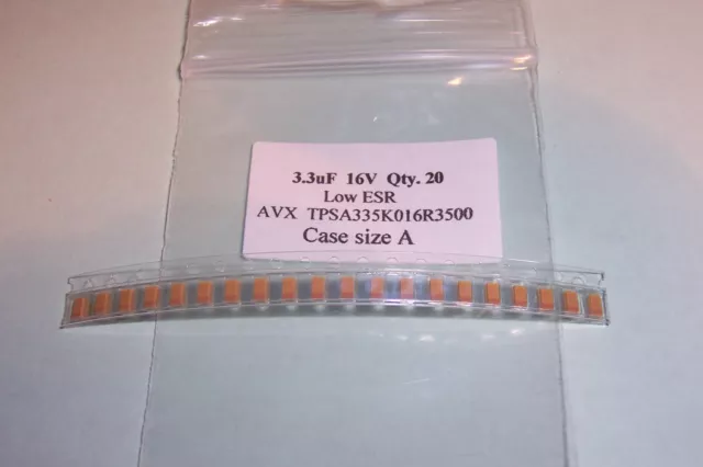 3.3uF 16V SMD SMT Low ESR Tantalum Capacitors Case size A New AVX parts Qty. 20