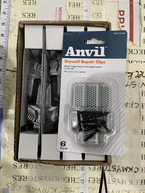 8X 6PK ANVIL STEEL DRYWAL REPAIR CLIPS 6 CLIPS AND 12 SCREW Fit UP TO 1/2" PANEL