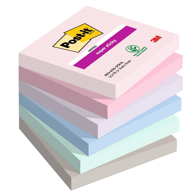 Blocco Post it® Super Sticky - 654-6SS-SOUL - 76 x 76 mm - colori Soulful - 90 f