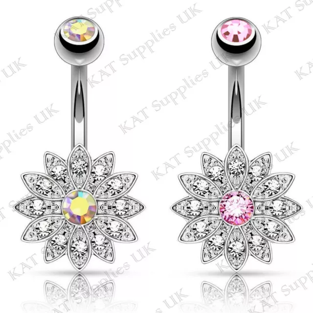 Belly Button Ring Bars Crystal Navel Piercing Body Jewellery Barbell Silver Gems