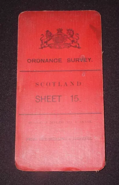 Scotland~1905 Ordnance Survey Map, Sheet 15 antique Linen Map~20" x 17"