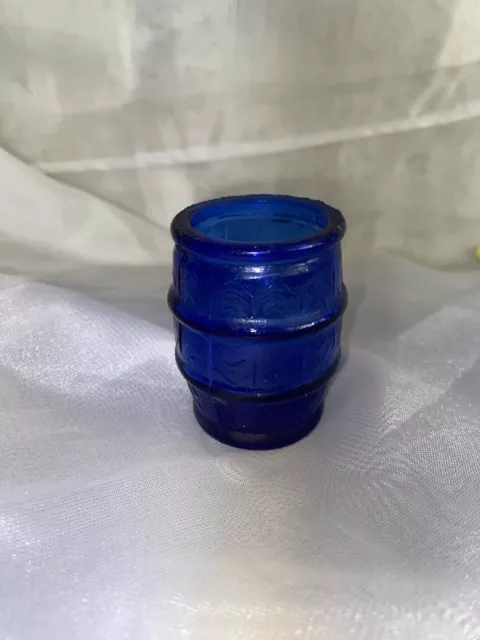 UNIQUE! Blue Glass Barrel Mini Jar 2" Height #F47