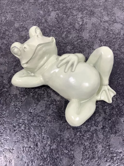 Light Green Sleeping Relaxing Tranquil Frog Whimsical Figurine 9 3/4” L